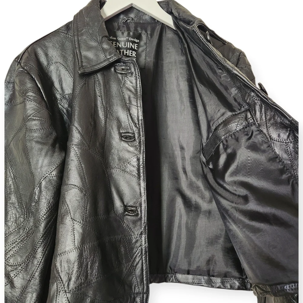 Italian Stone Design Navarre Baddie Patchwork Black Leather Jacket Large/XL